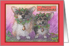 Welsh corgi dog with festive wreaths and garlands Merry Christmas card