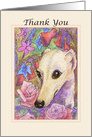 Whippet Dog amongst Flowers on Cream background saying Thank You card