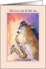 Corgi Dog Jazz Musician Playing Saxophone with Love Any Occasion Blank card