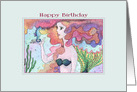 A Mermaid and her Friend Seahorse are having a Chat, Happy Birthday card