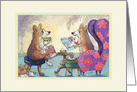 Welsh Corgi Dogs Chat and Drink Tea at Book Club, Blank card