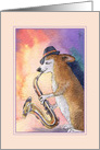 Pembroke Welsh Corgi Dog Jazz Musician Playing Saxophone, Blank card