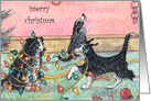 Merry Christmas, dog help with tree lights, christmas card