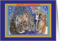 merry christmas, cats, singing, card