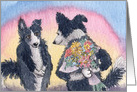 Border Collie Dog with Bouquet of Flowers as a Gift card
