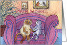 Cats on sofa, Please be mine, card