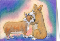Corgi dog giving a hug card
