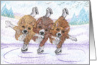 Corgi dogs ice skating trio card