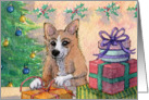Corgi dog getting Christmas wrapped up early card