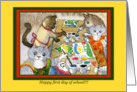 Nursery school kittens painting pictures card