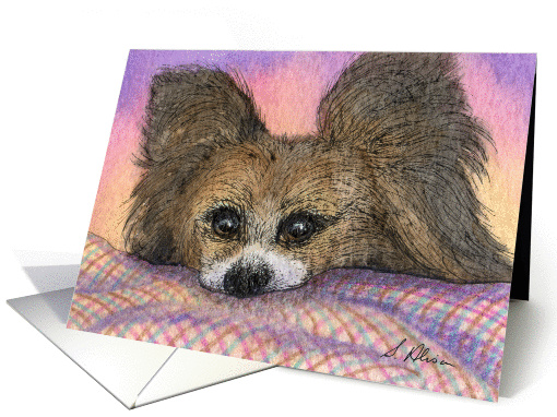 Papillon butterfly dog waiting watercolor painting card (1028319)