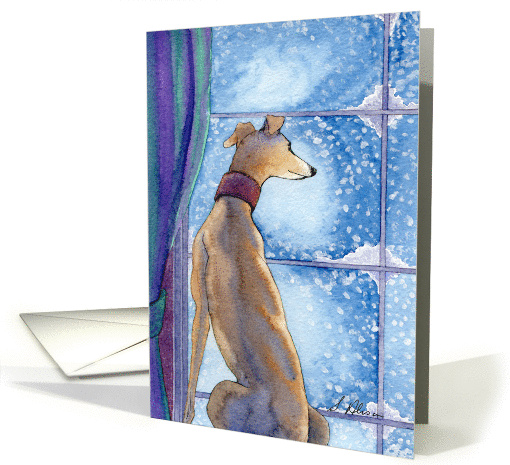 Greyhound watching snow fall greeting Christmas card (1030727)