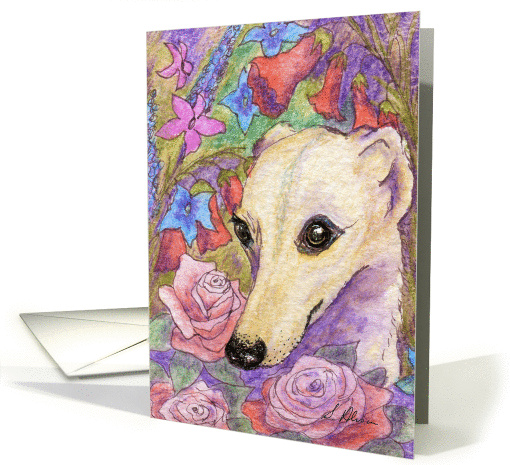 Greyhound whippet and flowers roses card (1030731)