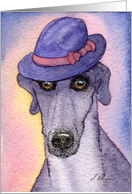 Greyhound whippet dog wearing a trilby hat Card