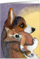 Dreaming Corgi pup and mother Card