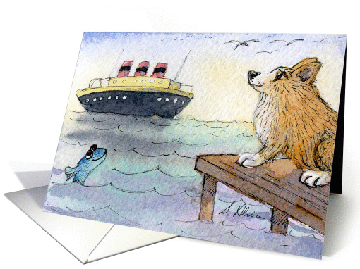 Corgi wishing bon voyage to friend going on a cruise card (1103554)