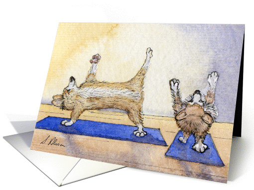 Corgi dogs practicing yoga together card (1103674)