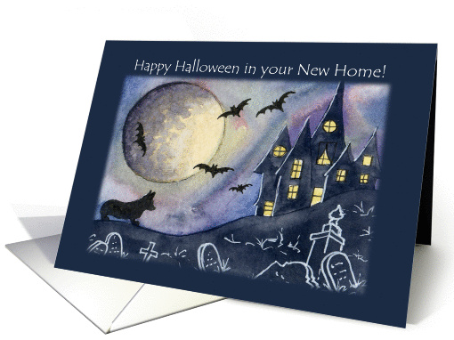 New home at Halloween, spooked corgi in a graveyard. card (1445958)