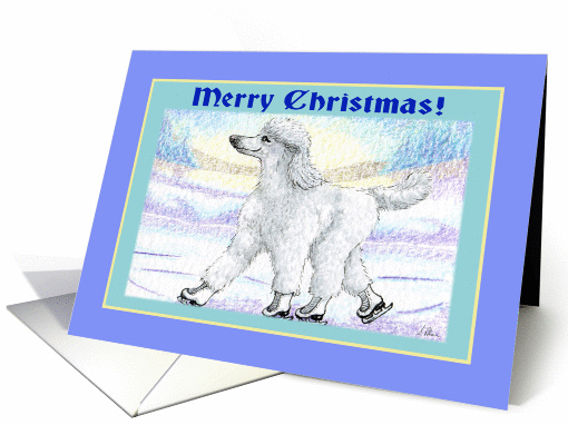 Merry Christmas, white poodle on ice skates. card (1445962)