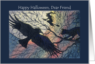 Happy Halloween, witchy night silhouette. card