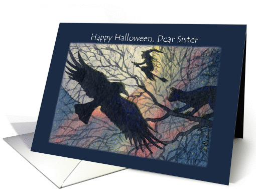 Happy Halloween Sister, witchy night silhouette. card (1446932)