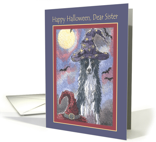 Happy Halloween Sister, border Collie wizard. card (1447956)