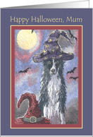 Happy Halloween Mum, border Collie wizard. card