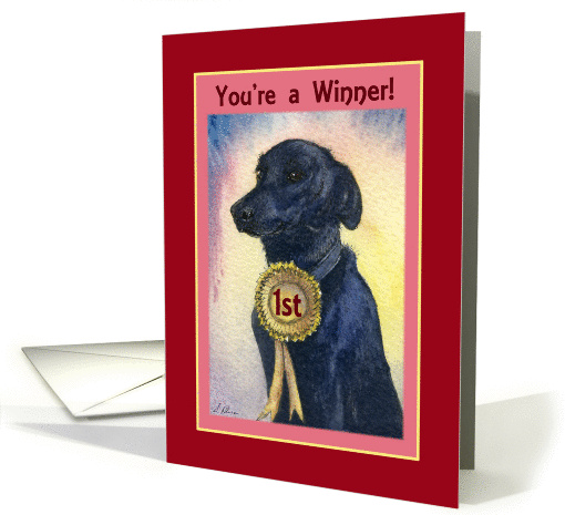 You're a Winner! Black Labrador with gold rosette card (1448154)
