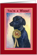 You’re a Winner! Black Labrador with gold rosette card