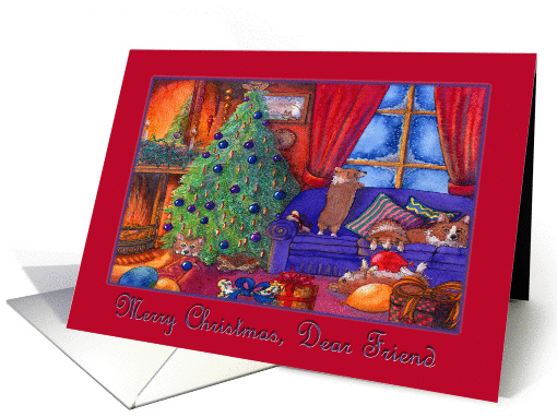 Merry Christmas Friend, Christmas Corgis. card (1449016)