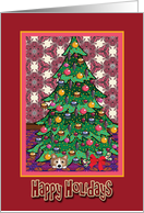 Happy Holidays, Corgi hiding under a Christmas tree card