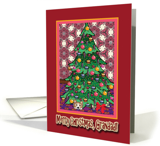 Merry Christmas Grandad, Corgi hiding under a Christmas tree card