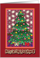 Merry Christmas Nephew, Corgi under a Christmas tree card