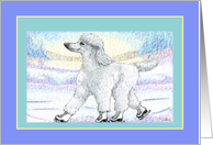 Ice Waltz blank card, white poodle on ice skates card
