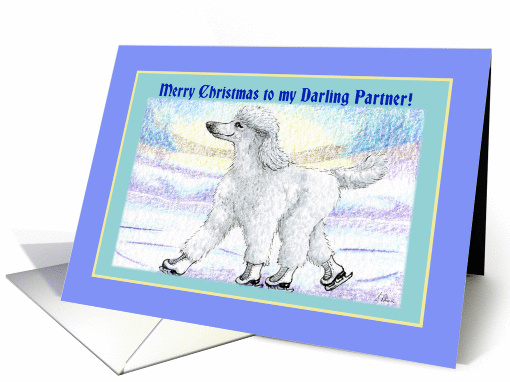Merry Christmas partner, white poodle on ice skates card (1453104)