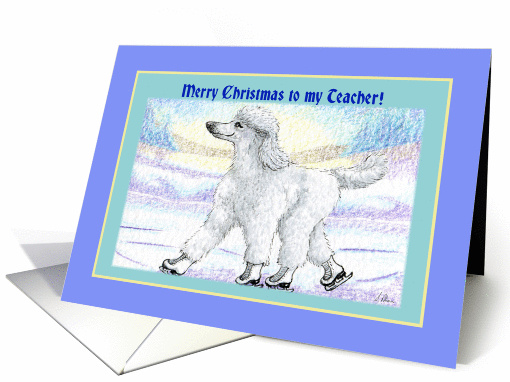 Merry Christmas teacher, white poodle on ice skates card (1453106)