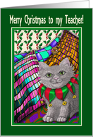 Merry Christmas Teacher, cat and mouse friends christmas card