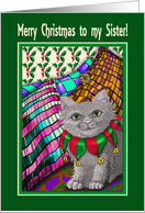 Merry Christmas Sister, cat and mouse friends christmas card