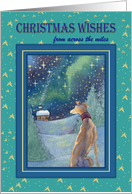 Christmas Wishes across the miles, Christmas Greyhound winter scene card