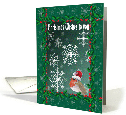 Christmas wishes to you, Robin red breast with snowflakes card