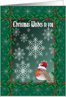 Christmas wishes to you, Robin red breast with snowflakes card