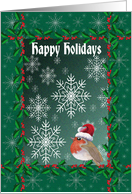 Happy Holidays, Robin red breast with snowflakes card