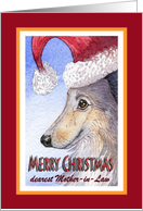 Merry Christmas Mother-in-Law, Sheltie in Santa hat card