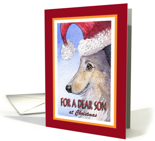 For a dear Son at Christmas, Sheltie in a Santa hat card (1456194)