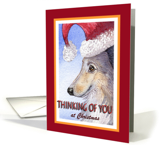 Thinking of you at Christmas, Sheltie in a Santa hat card (1456206)