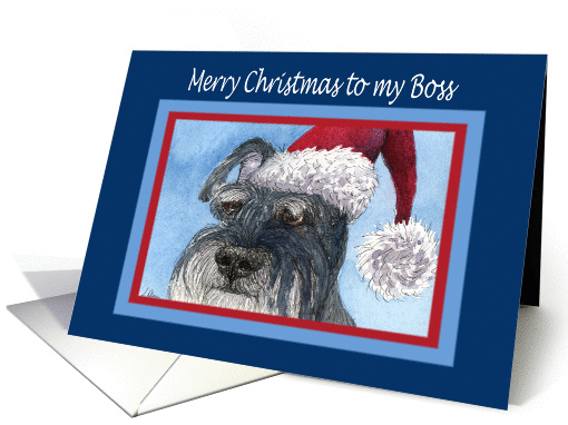 Merry Christmas Boss, Schnauzer in Santa hat card (1456224)