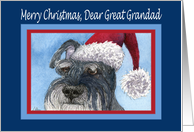 Merry Christmas Great Grandad, Schnauzer in Santa hat card