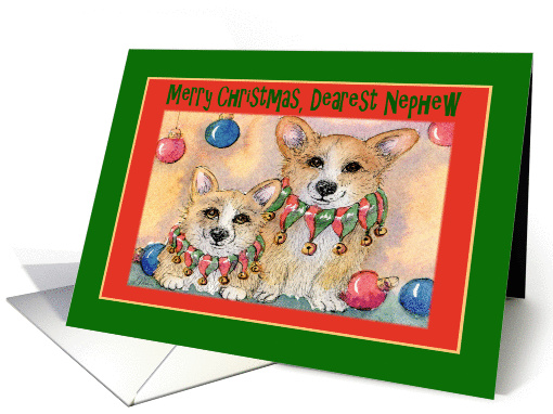 Merry Christmas Nephew, Corgis wearing jingle bell collars card
