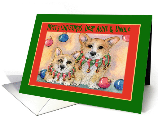 Merry Christmas Aunt & Uncle, Corgis wearing jingle bell collars card