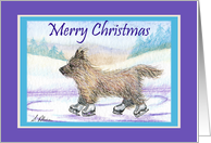 Merry Christmas, Cairn Terrier ice skating card